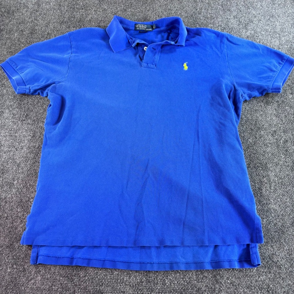 Polo Ralph Lauren Polo Shirt Mens Large Royal Blue Yellow Pony Short Sleeve